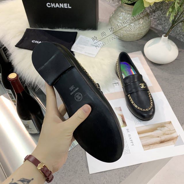 Chanel女鞋 香奈兒羊皮鞋 2020早春新款鏈條logo單鞋  naq1011